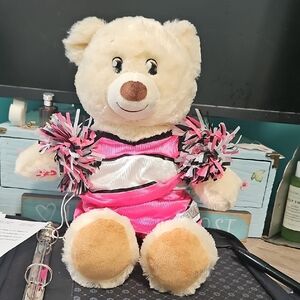 Build A Bear Plush Cheer Bear with Pink Pom-Pom Outfit